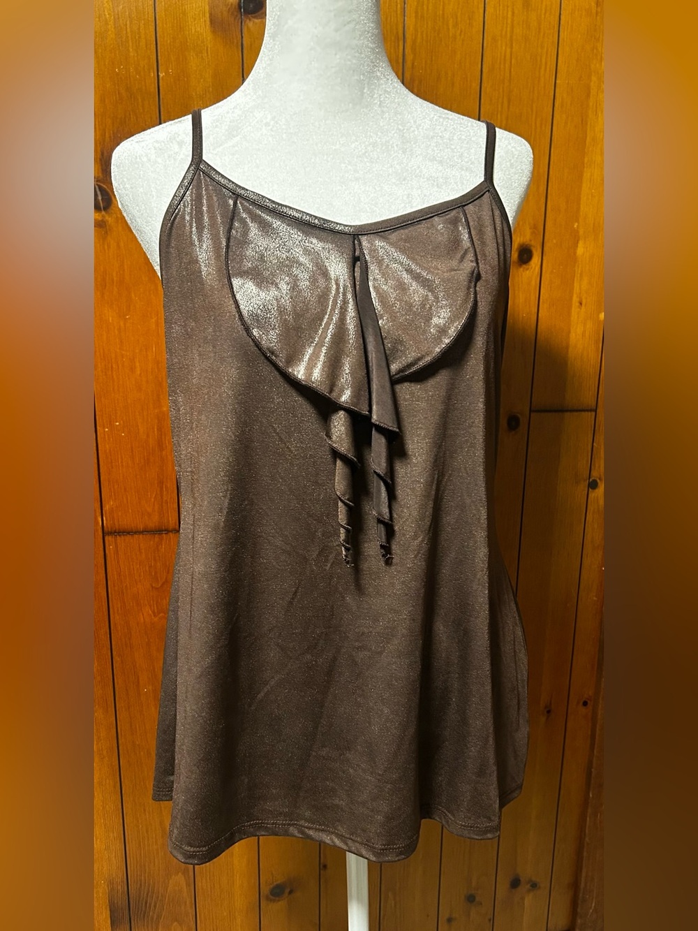 Studio Y Brown Shimmer Ruffle Camisole